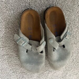 green Gray Suede Clogs